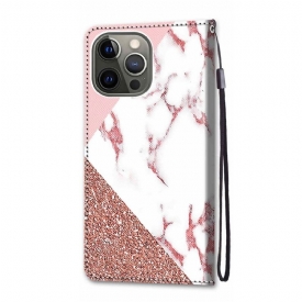 δερματινη θηκη iPhone 13 Pro Max Marble Glitter