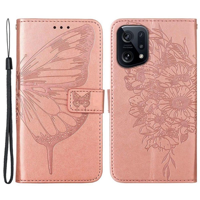 Κάλυμμα Oppo Find X5 Κάτοχος Κάρτας Butterfly Flower