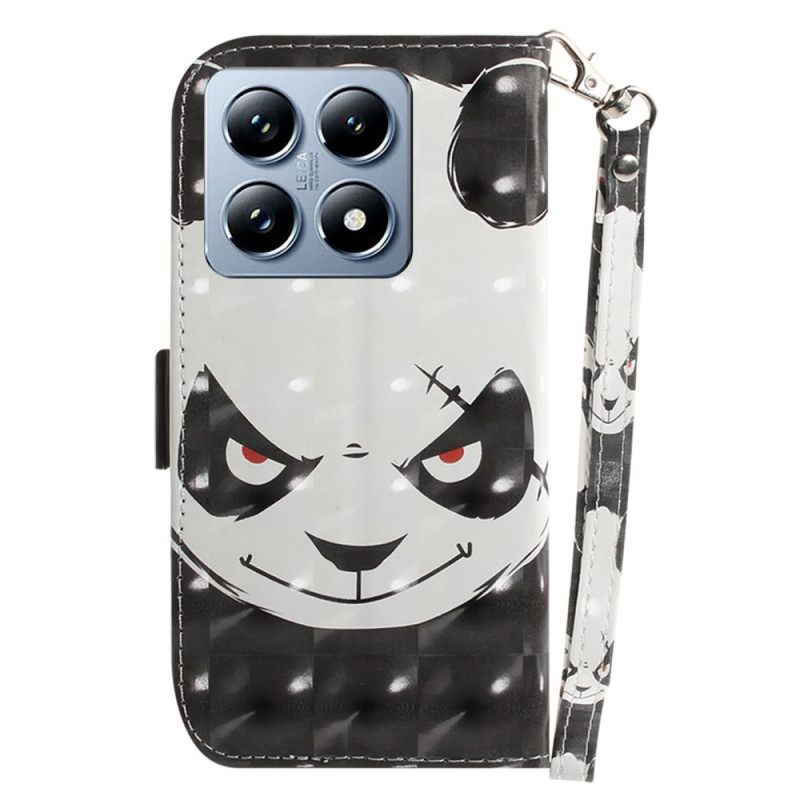 Δερματινη Θηκη Xiaomi 14t Angry Panda Με Λουράκι