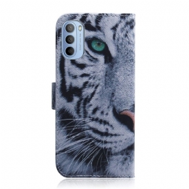 δερματινη θηκη Motorola Moto G31 / Moto G41 Tiger Pattern Λειτουργία Υποστήριξης