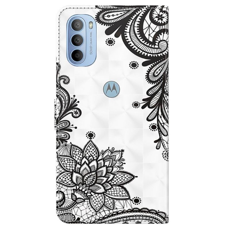 Θήκη Flip Motorola Moto G31 / Moto G41 Λουλούδια Δαντέλα