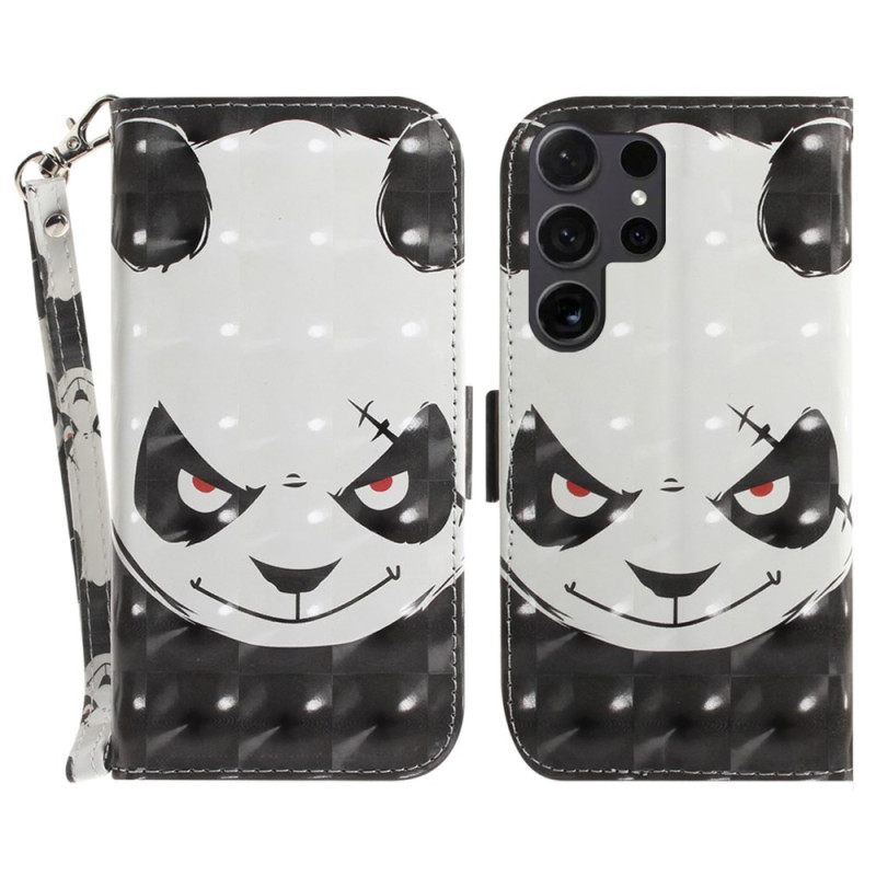 Δερματινη Θηκη Samsung Galaxy S24 Ultra 5g Angry Panda Με Λουράκι