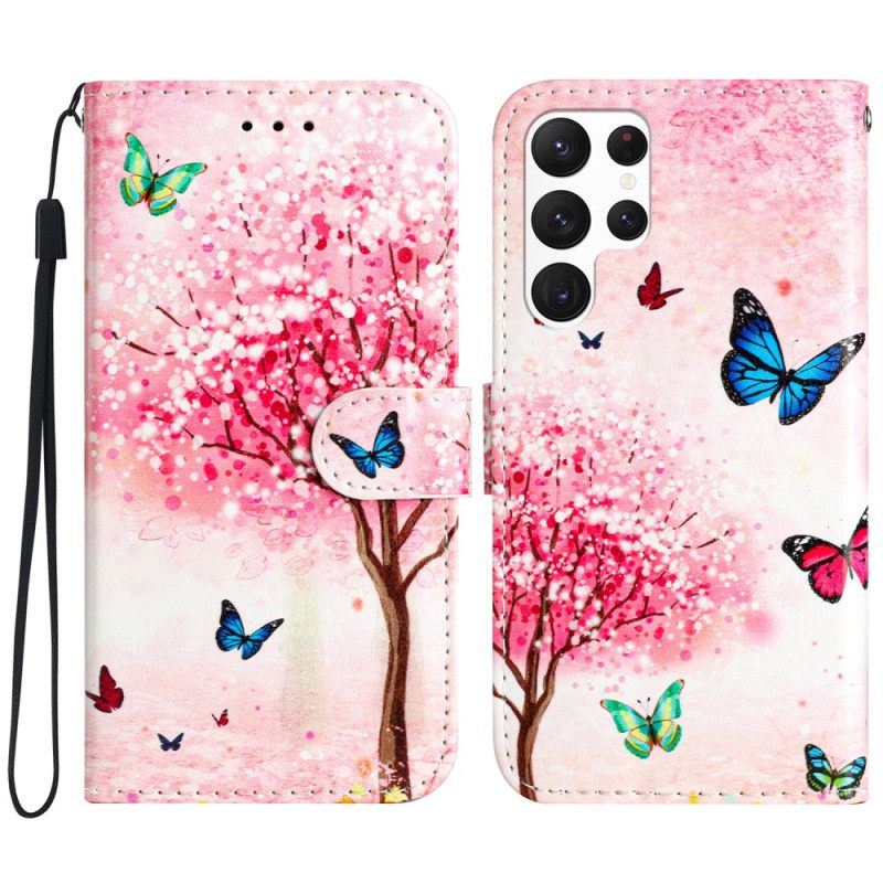 Δερματινη Θηκη Samsung Galaxy S24 Ultra 5g Cherry Blossom Με Λουράκι