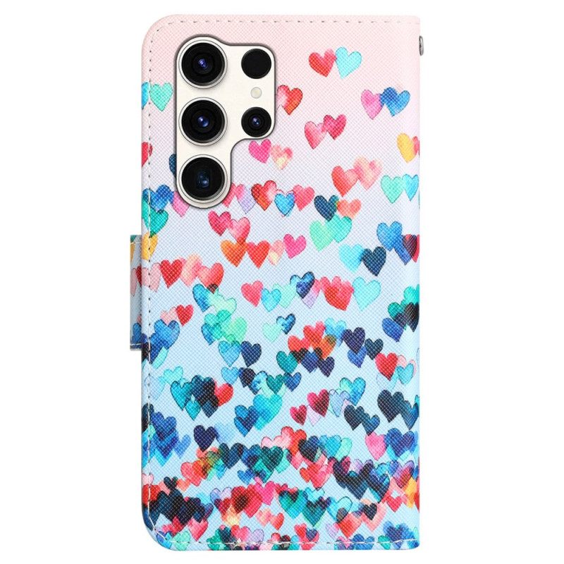 Δερματινη Θηκη Samsung Galaxy S24 Ultra 5g Rain Of Hearts With Strap