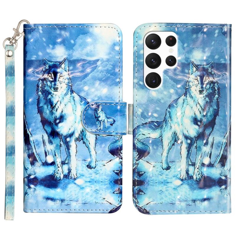 Δερματινη Θηκη Samsung Galaxy S24 Ultra 5g Snow Wolf With Strap Σιλικόνης