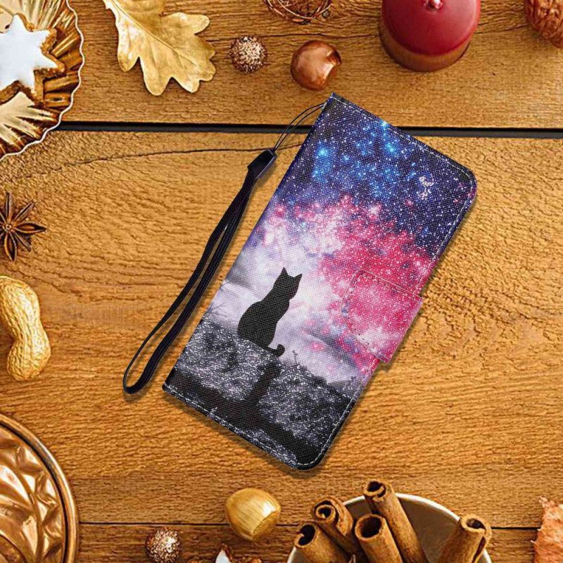 Δερματινη Θηκη Samsung Galaxy S24 Ultra 5g Starry Sky And Lanyard Cat