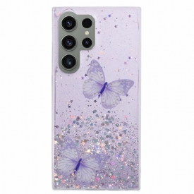 Κάλυμμα Samsung Galaxy S24 Ultra 5g Glitter Με Πεταλούδες Σιλικόνης