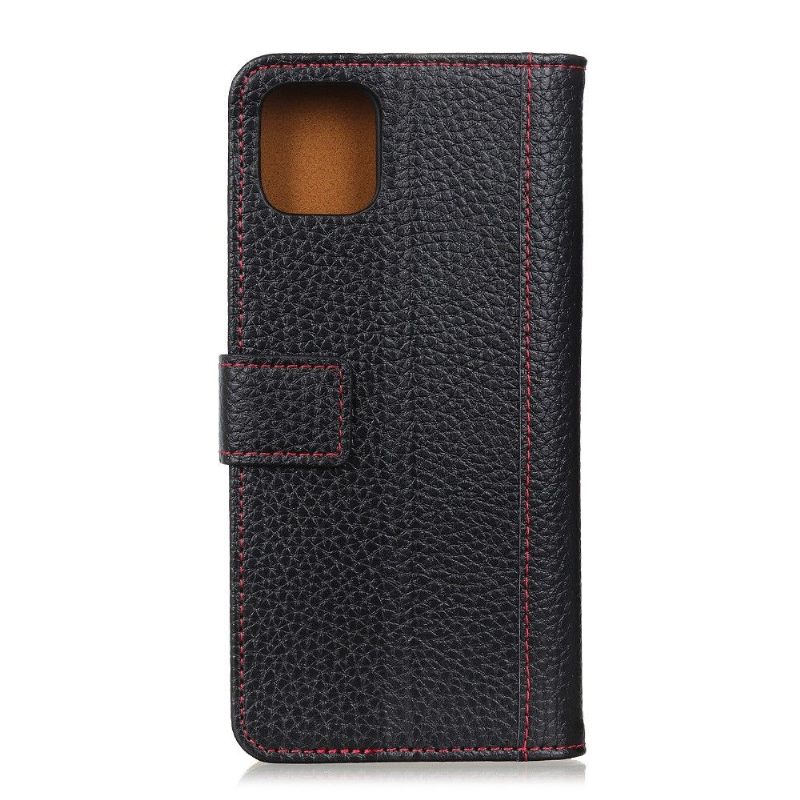 Κάλυμμα iPhone 12 Pro Max Rained Leather Effect Stittching - Μαύρο