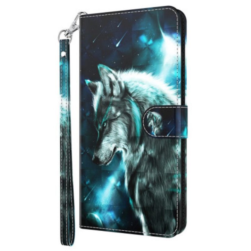 δερματινη θηκη Oppo A54 5G / A74 5G με κορδονι Lanyard Wolf