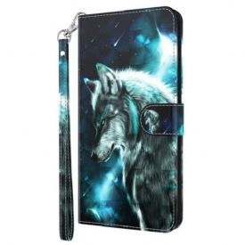 δερματινη θηκη Oppo A54 5G / A74 5G με κορδονι Lanyard Wolf