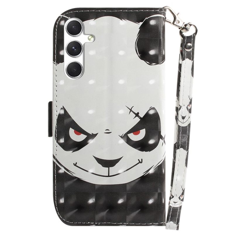 Δερματινη Θηκη Samsung Galaxy S24 Plus 5g Angry Panda Με Λουράκι