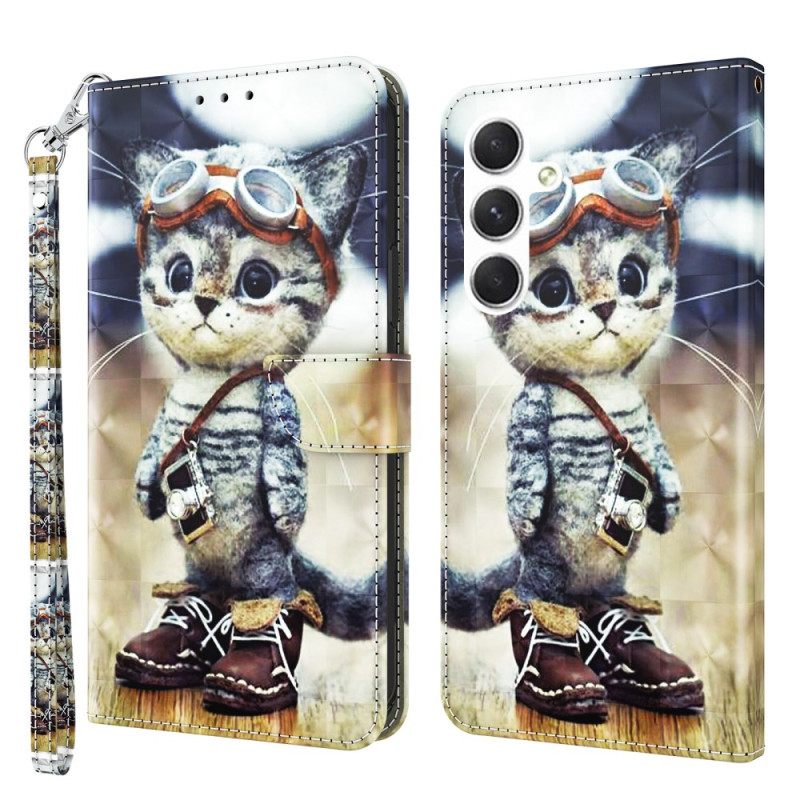 Δερματινη Θηκη Samsung Galaxy S24 Plus 5g Aviator Cat Με Λουράκι