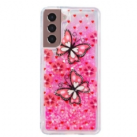 Κάλυμμα Samsung Galaxy S24 Plus 5g Red Butterflies Liquid Glitter