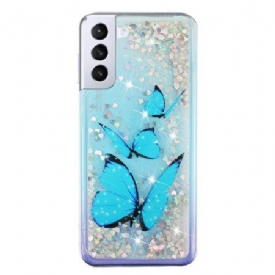 Κάλυμμα Samsung Galaxy S24 Plus 5g Θήκες Κινητών Blue Butterflies Liquid Glitter