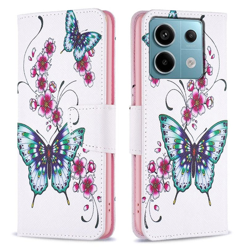 Δερματινη Θηκη Xiaomi Redmi Note 13 Pro 4g Flight Of Butterflies Σε Λευκό Φόντο