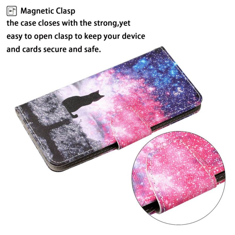 Δερματινη Θηκη Xiaomi Redmi Note 13 Pro 4g Starry Sky And Lanyard Cat Σιλικόνης