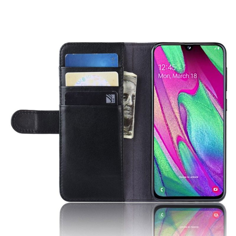 θηκη πορτοφολι Samsung Galaxy A40 Premium Leather - Μαύρο