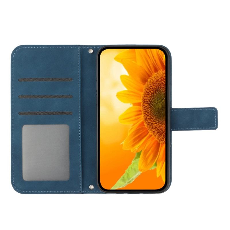 Δερματινη Θηκη Honor 200 Lite Sunflower Print Με Λουράκι Σιλικόνης