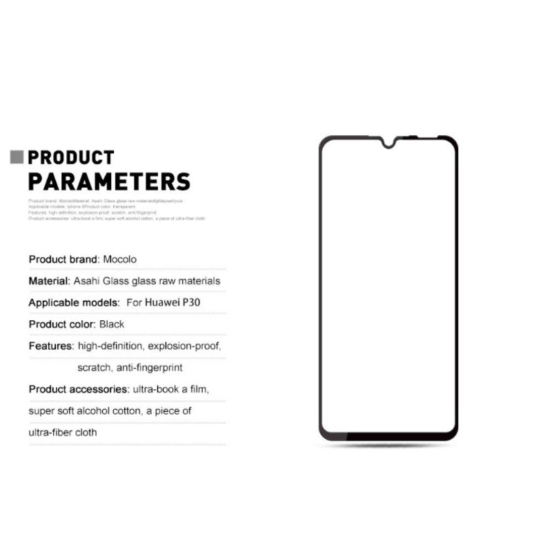 Huawei P30 - Full Size Tempered Glass Screen Protector - Μαύρο