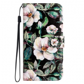 δερματινη θηκη Moto G73 5G με κορδονι Strap Magnolias