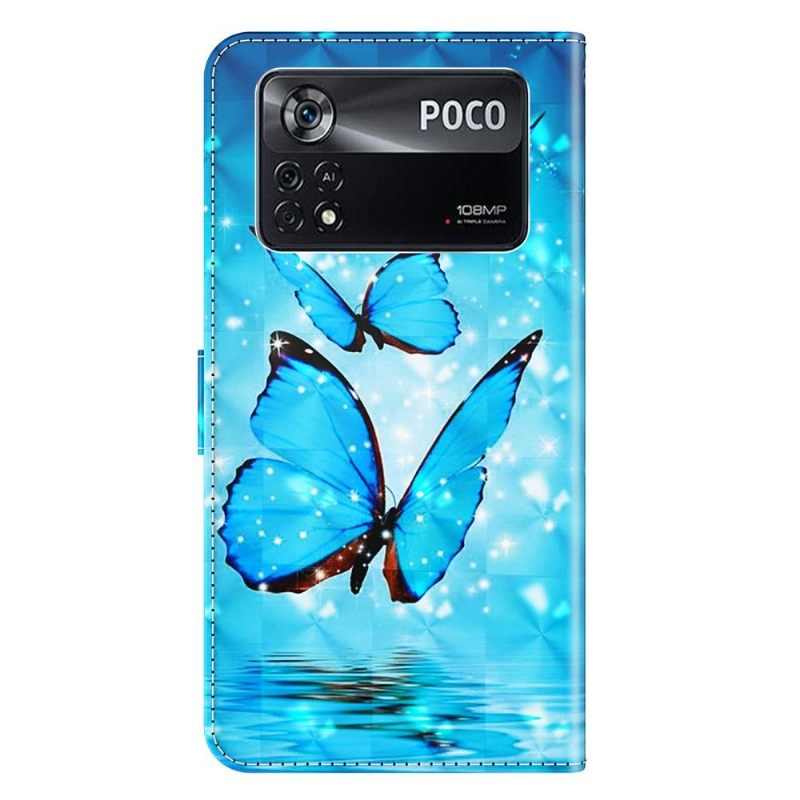 δερματινη θηκη Poco X4 Pro 5G Sparkling Blue Butterflies