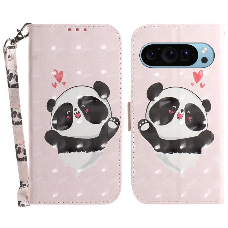 Δερματινη Θηκη Google Pixel 9 Panda Love With Strap