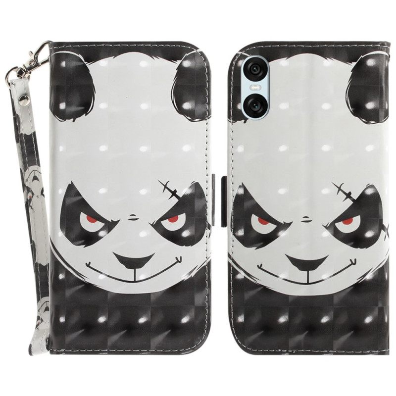 Δερματινη Θηκη Sony Xperia 10 Vi Angry Panda Με Λουράκι