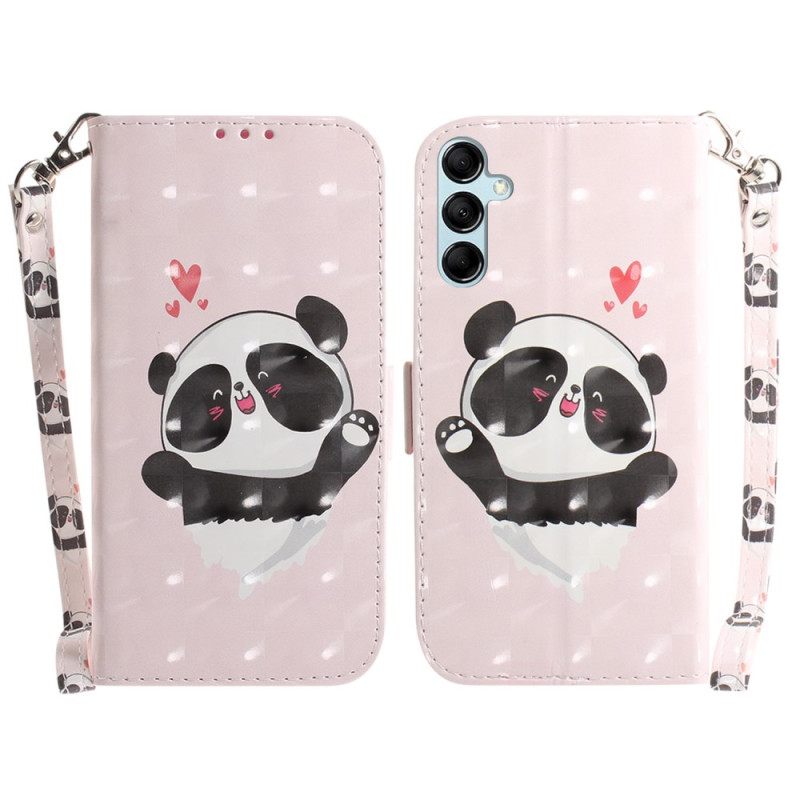 Δερματινη Θηκη Samsung Galaxy A15 Panda Love With Strap