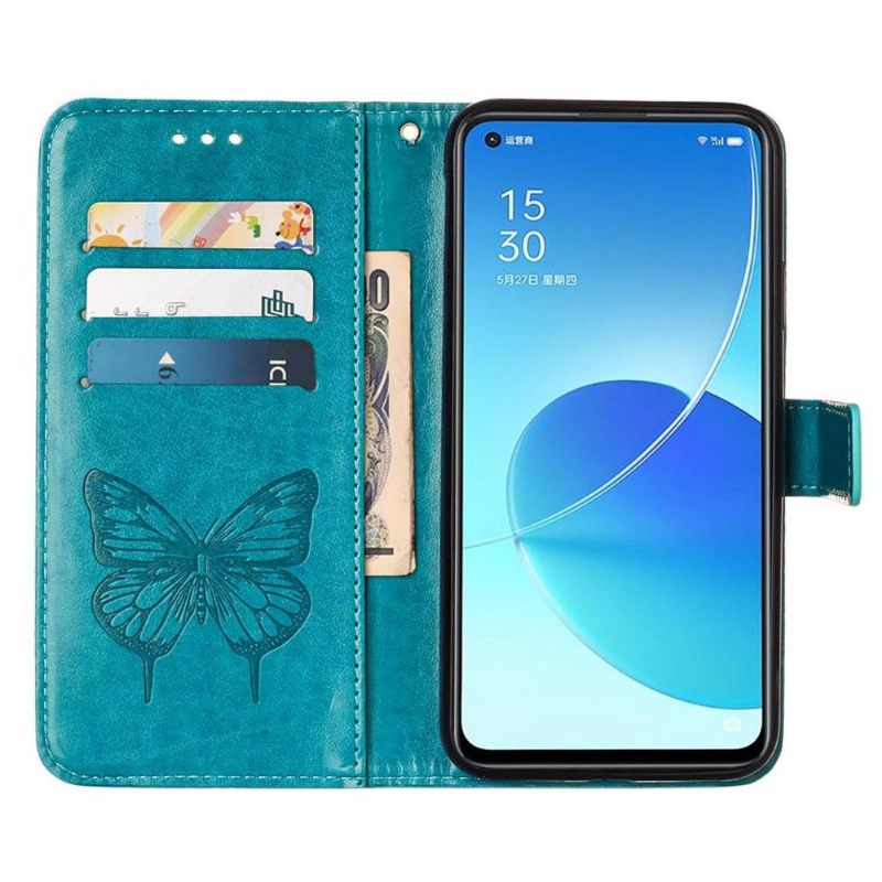 δερματινη θηκη Oppo Reno 6 5G Κάτοχος Κάρτας Butterfly Flower