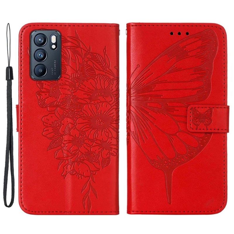 δερματινη θηκη Oppo Reno 6 5G Κάτοχος Κάρτας Butterfly Flower