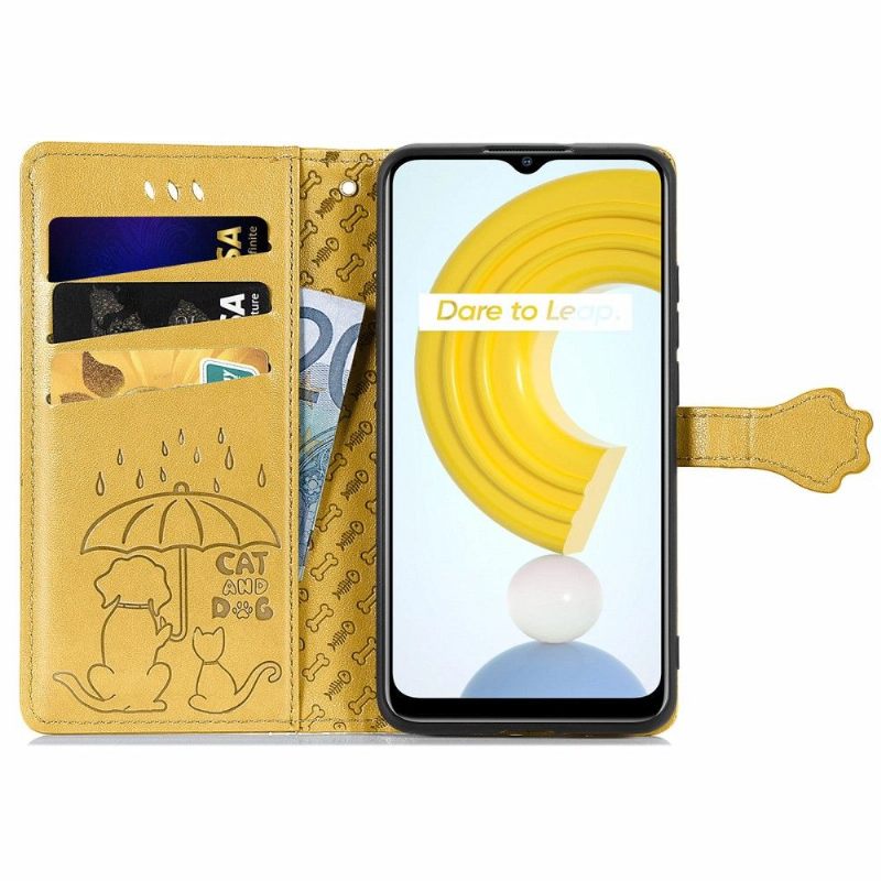 Θήκη Flip Realme C21 Δερμάτινα Εφέ Ανάγλυφα Ζώα