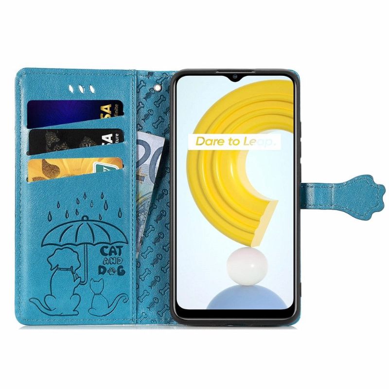 Θήκη Flip Realme C21 Δερμάτινα Εφέ Ανάγλυφα Ζώα