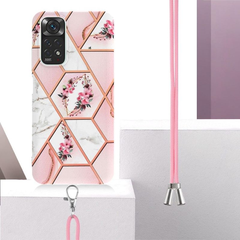 Θήκη Xiaomi Redmi Note 11 / Note 11S με κορδονι Marble And Flower Crown