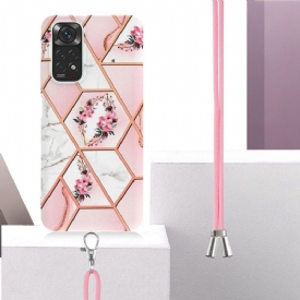 Θήκη Xiaomi Redmi Note 11 / Note 11S με κορδονι Marble And Flower Crown