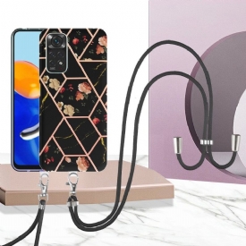 Θήκη Xiaomi Redmi Note 11 / Note 11S με κορδονι Μάρμαρο Και Λουλούδια