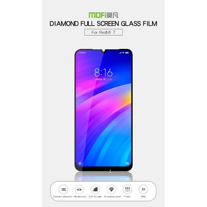 Xiaomi Redmi 7 - Full Size Tempered Glass Screen Protector - Μαύρο