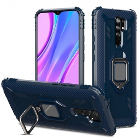 θηκη κινητου Xiaomi Redmi 9 Carbon Look Με Δαχτυλίδι Στήριξης