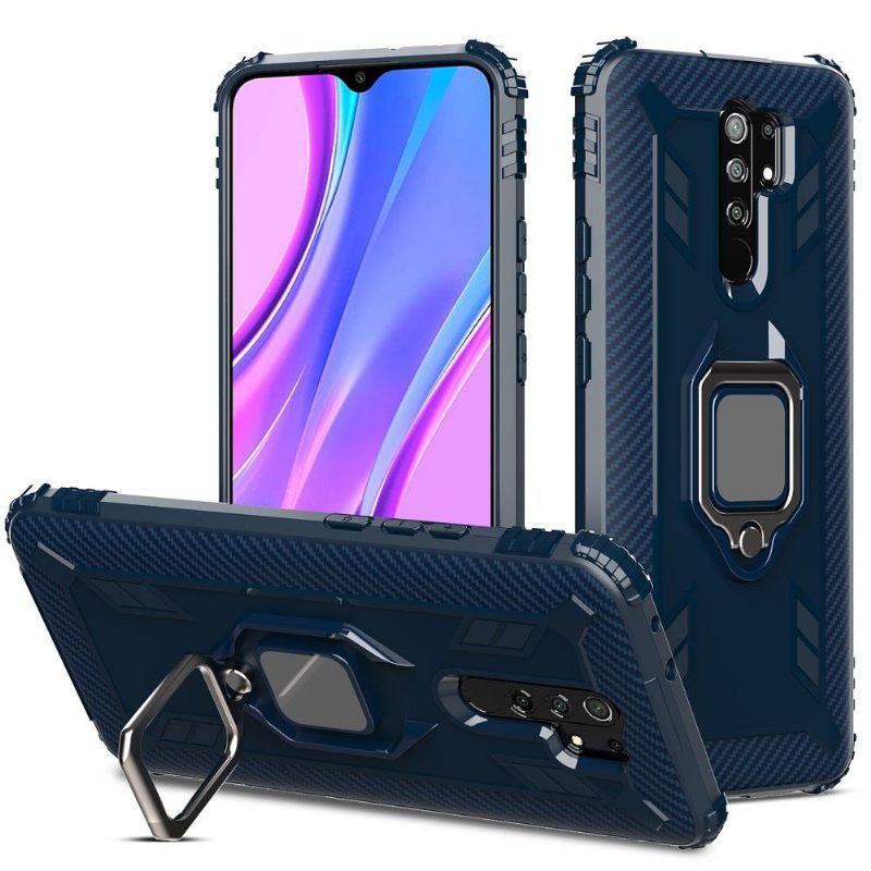 θηκη κινητου Xiaomi Redmi 9 Carbon Look Με Δαχτυλίδι Στήριξης