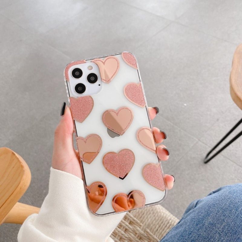 θηκη κινητου iPhone 12 Mini Διάφανο Με Glitter Hearts