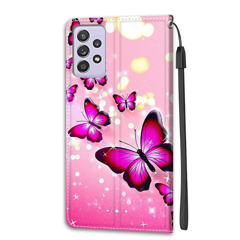 δερματινη θηκη Samsung Galaxy A72 4G / A72 5G Pink Butterflies