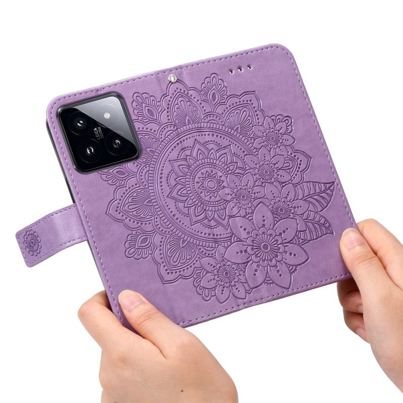 Δερματινη Θηκη Xiaomi 14 Pro Floral Σχέδιο Με Λουράκι