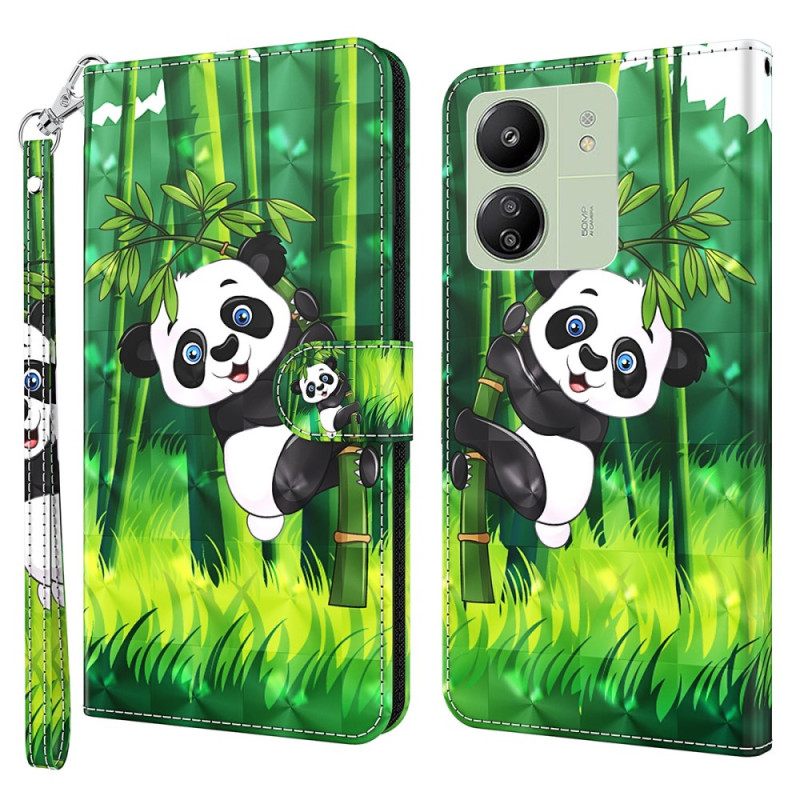 Δερματινη Θηκη Poco C65 Bamboo Panda Με Λουράκι