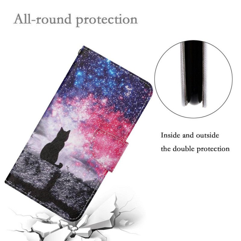 Δερματινη Θηκη Poco C65 Starry Sky With Lanyard Cat