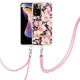 θηκη κινητου Xiaomi Redmi Note 11 Pro Plus 5G με κορδονι Gardenia Pink Flower