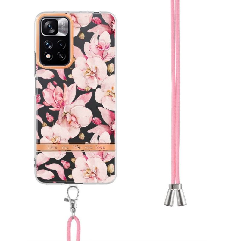 θηκη κινητου Xiaomi Redmi Note 11 Pro Plus 5G με κορδονι Gardenia Pink Flower