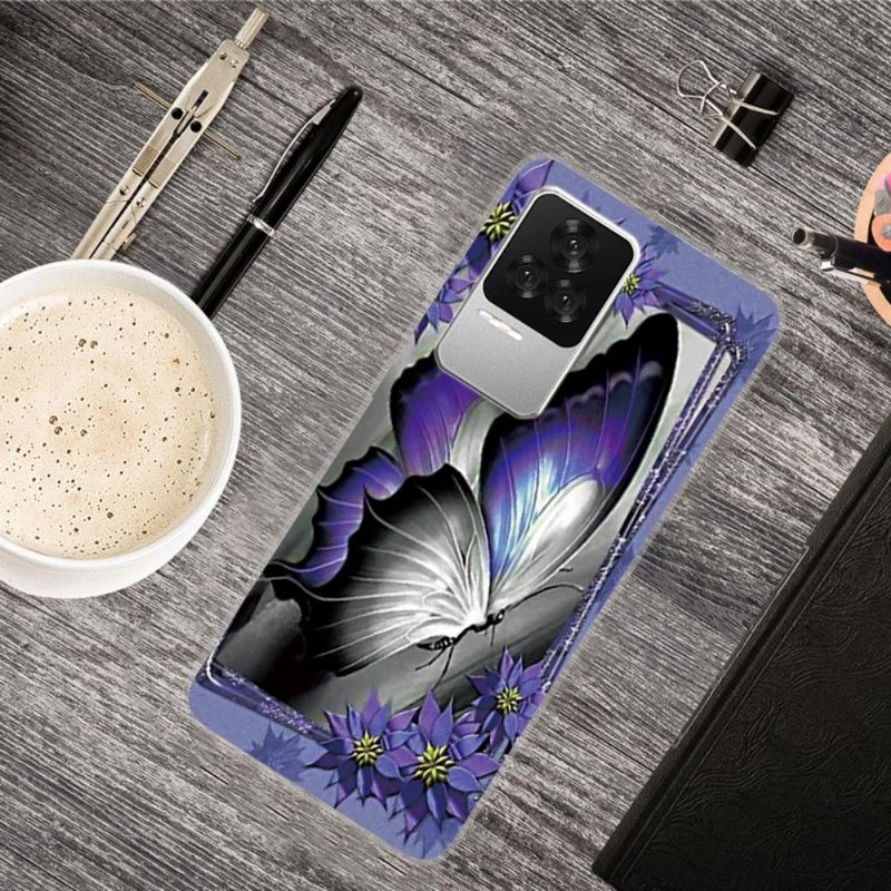 Θήκη Poco F4 Grey And Purple Butterfly