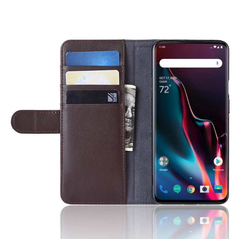 θηκη πορτοφολι OnePlus 7 Pro Premium Δερμάτινη Κάρτα - Καφέ