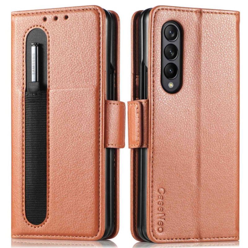 Κάλυμμα Samsung Galaxy Z Fold 4 Υποδοχή Στυλό Litchi Caseneo Faux Leather