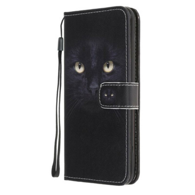 δερματινη θηκη Samsung Galaxy A52 4G / A52 5G / A52s 5G με κορδονι Strappy Black Cat Eyes