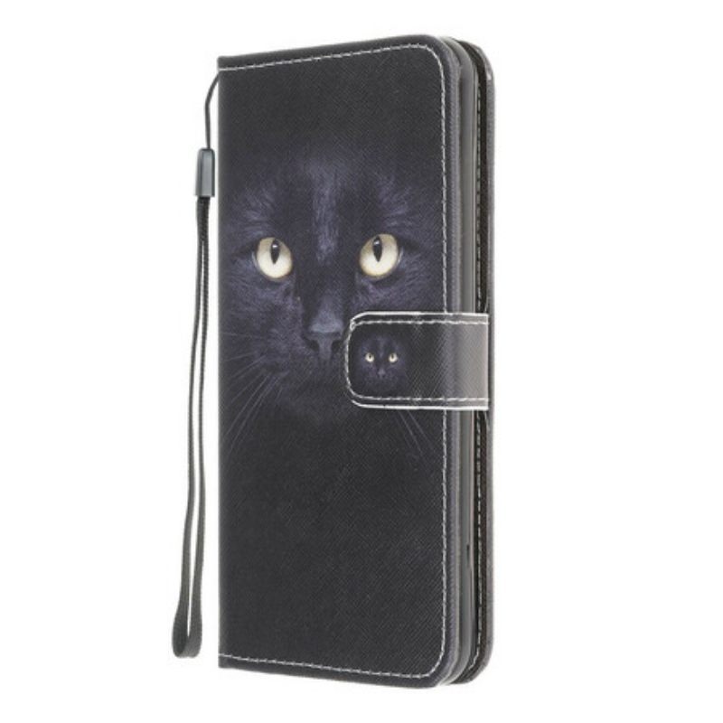 δερματινη θηκη Samsung Galaxy M12 / A12 με κορδονι Strappy Black Cat Eyes